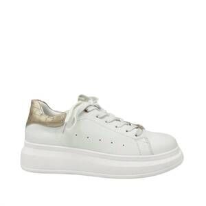 NEW RENATO GARINI women's platform laced sneakers in white/gold